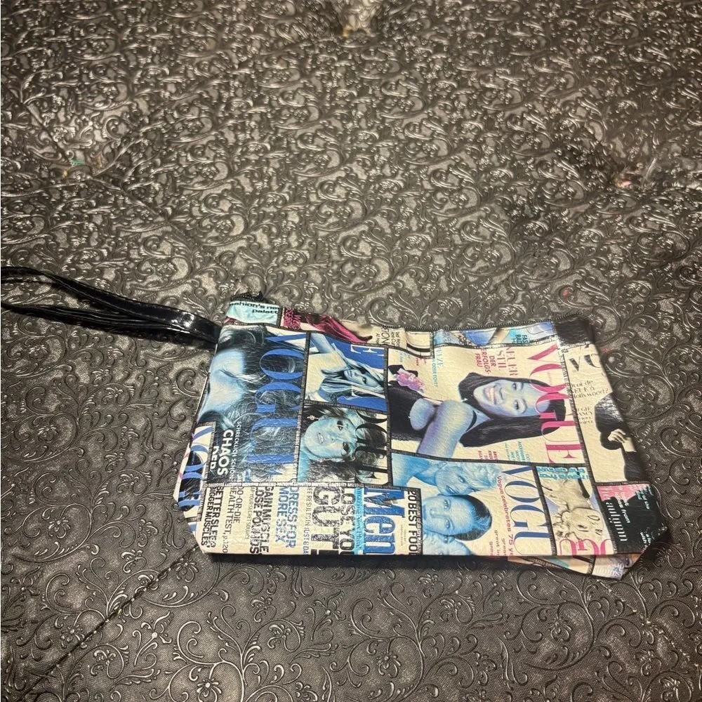 Magazine-Cover Print Wristlet Clutch - Multicolor NWOT